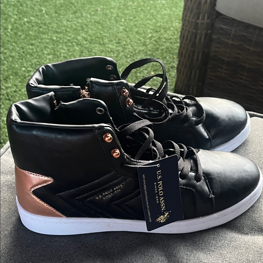 U.S. Polo Assn. Black and Copper High-Top Sneakers